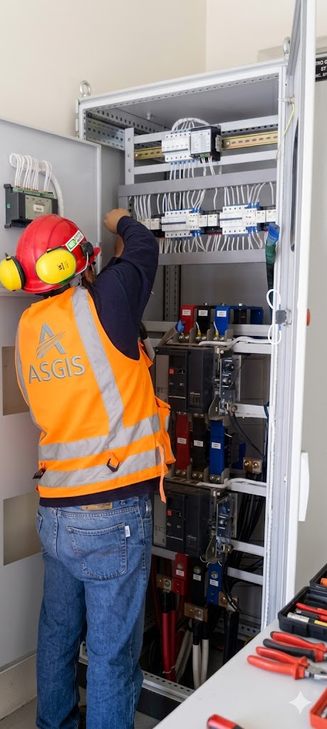 Técnico trabajando en panel de networking